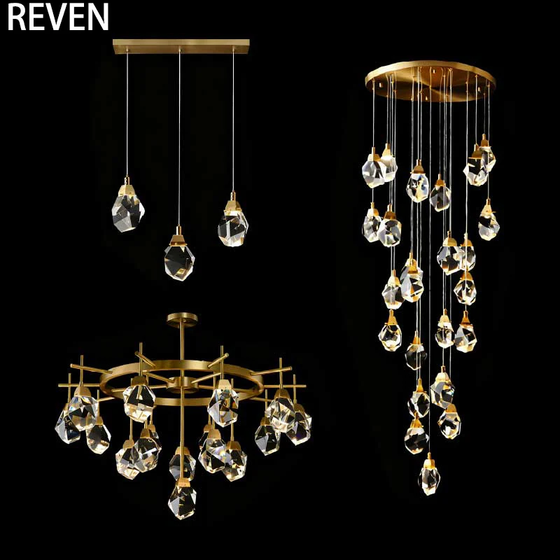 

REVEN Customizable SIZE Chandelier Modern Dimmable Brass and Crystal Ring Shape White Gold Color for Hotel Villa Ceiling Light