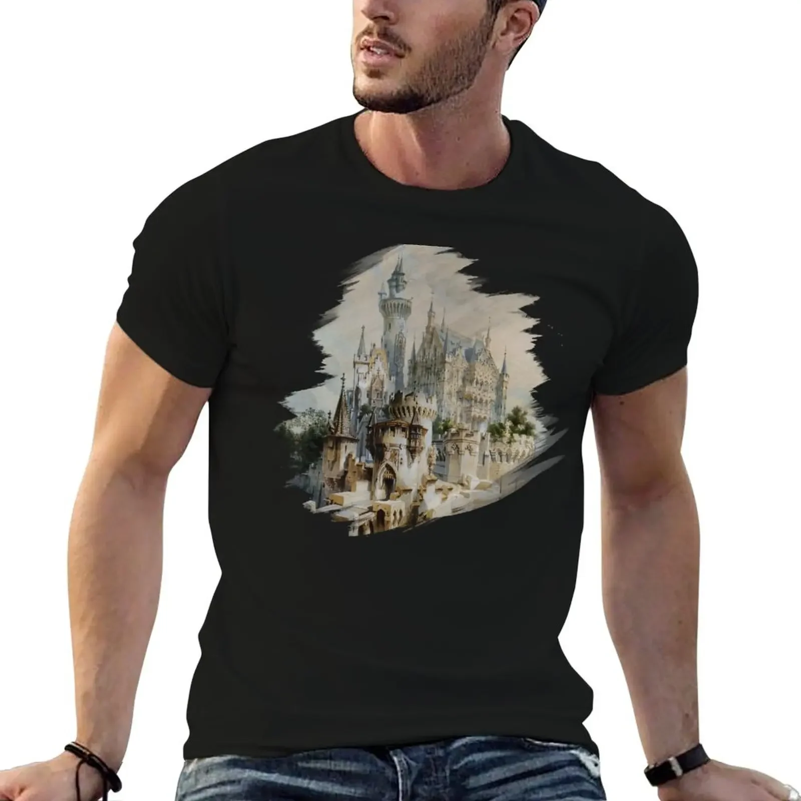 Vintage Castle Painting T-Shirt basketball graphic tees summer top luxury clothes men