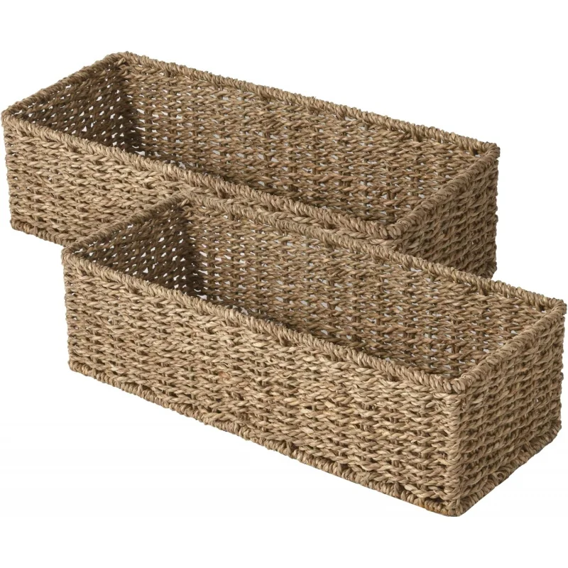 

Toilet Tank Top Storage Baskets, 2-Pack - Handwoven Seagrass Organizers for Bathroom, Utilizes Wasted Space