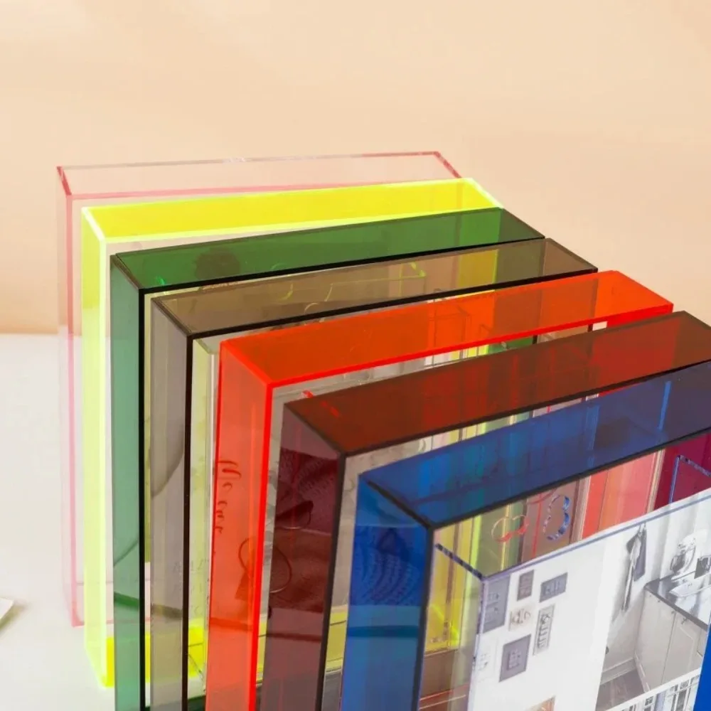 5 Inch Acrylic Photo Frame Colorful Floating Photocard Holder Square Transparent Poster Picture Display Stand Home Desktop Decor