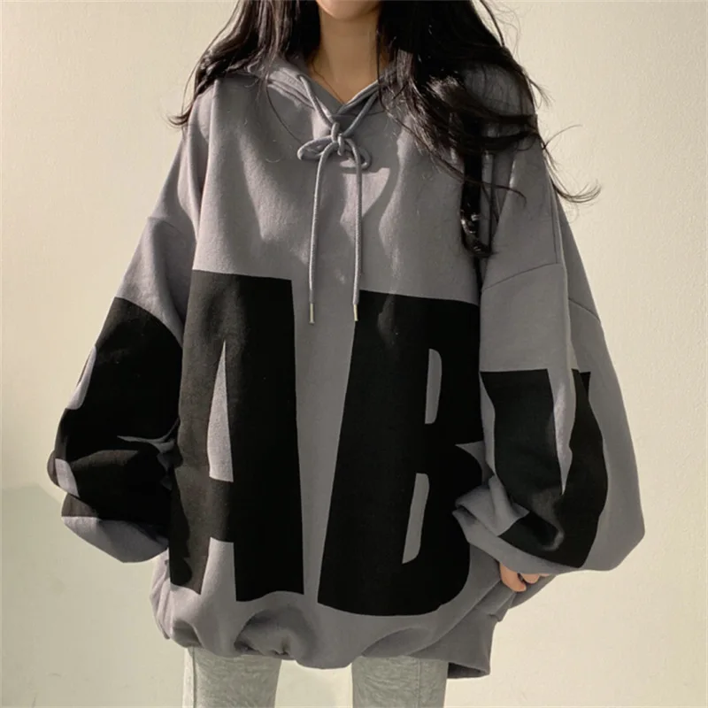 Spring Autumn Women Hoodies Fashion Letter Printed Female Oversized Sweatshirts Long Sleeve Ladies Casual Hooded Pullover Tops