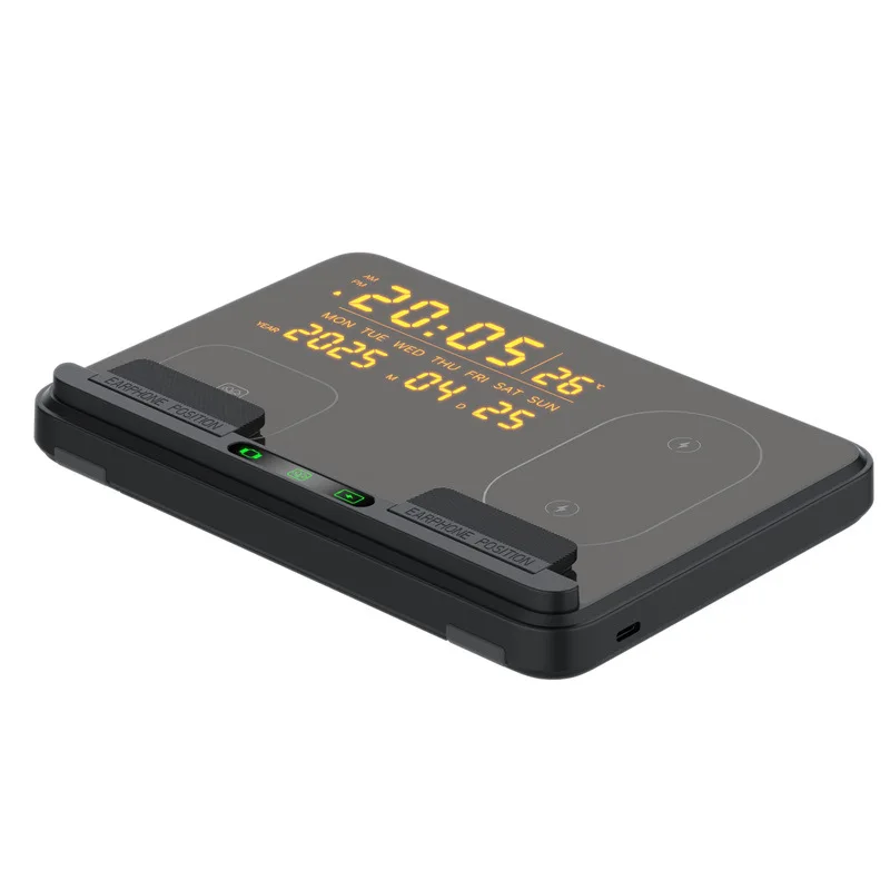 Wireless Charger Multifunctional with Clock Date Temperature Display Fast Charging 15W for iPhone QC PD Compatible