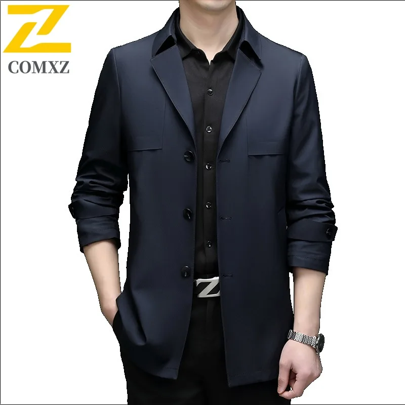 

COMXZ Spring Autumn Trench Coat Men Business Style Jacket Korean Casual Overcoat Longline Outerwear lightweight windbreaker 2025
