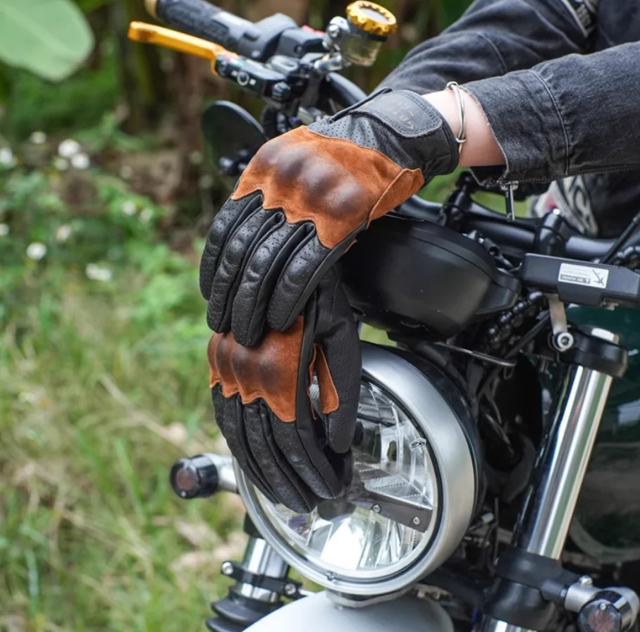 Uglybros Retro Motorcycle Riding Gloves For Men Women Cowhide Leather Biker Windproof Full Finger Cycling Mtb All Size XS-XXL