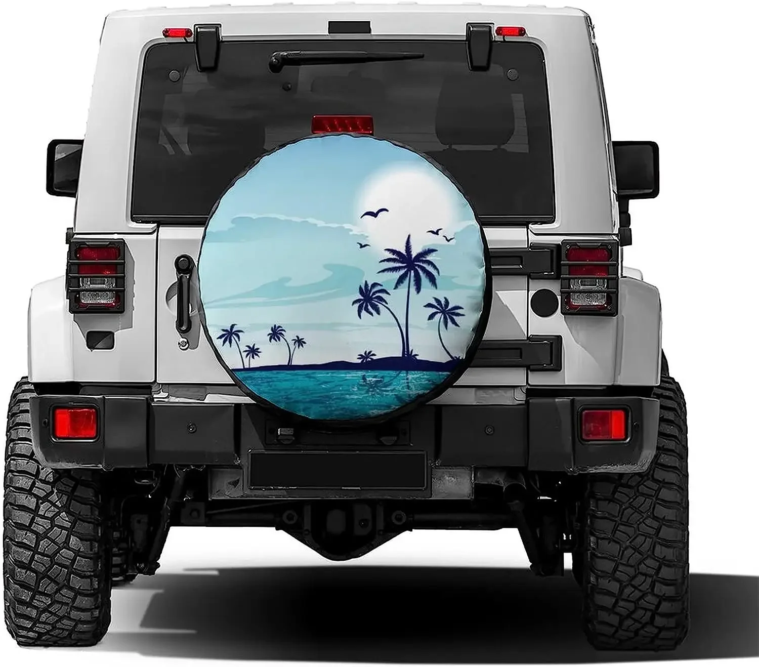 Seaside Summer Coconut Trees and Bird Spare Tire Cover Wheel Tire Cover Fit for Trailer RV SUV and Many Vehicle 14-17 Inch