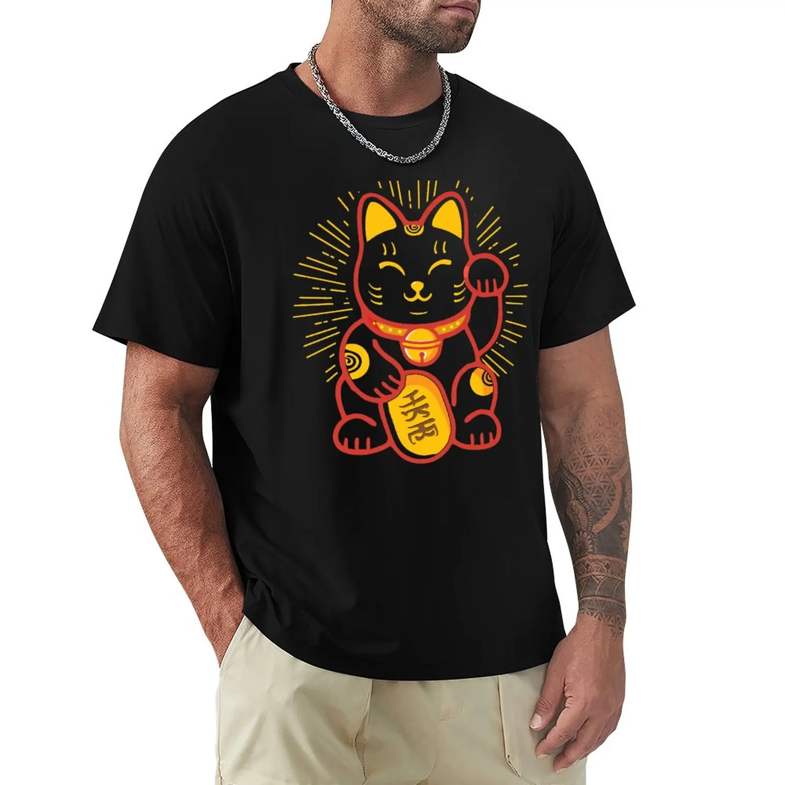 Money Cat Maneki-Neko Lucky Cat Golden Kitten Japanese Good Luck Charm Gift T-Shirt Blouse oversized t shirt mens t shirt