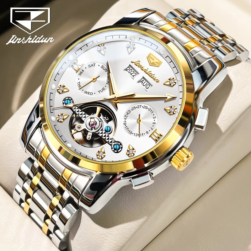 JSDUN 8942 Механические модные часы в подарок с круглым циферблатом из нержавеющей стали, ремешок для часов, наручные часы