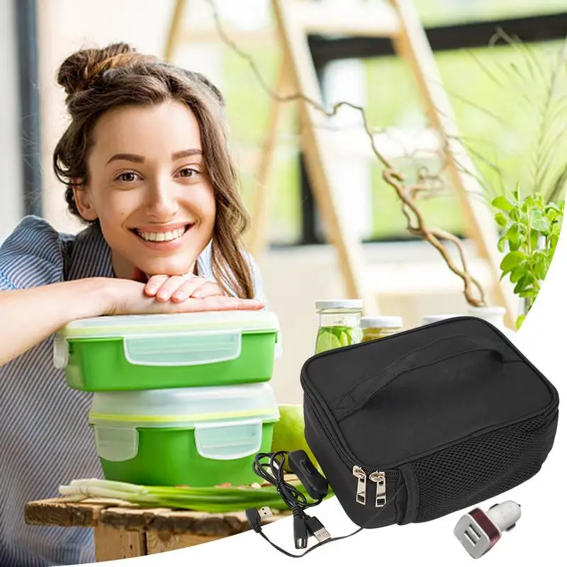 USB Portable Food Warmer Heating Lunch Box USB Hot Lunch Container Various Foods Car Lunch Bag 2-in-1 Heated And Insulated Bag