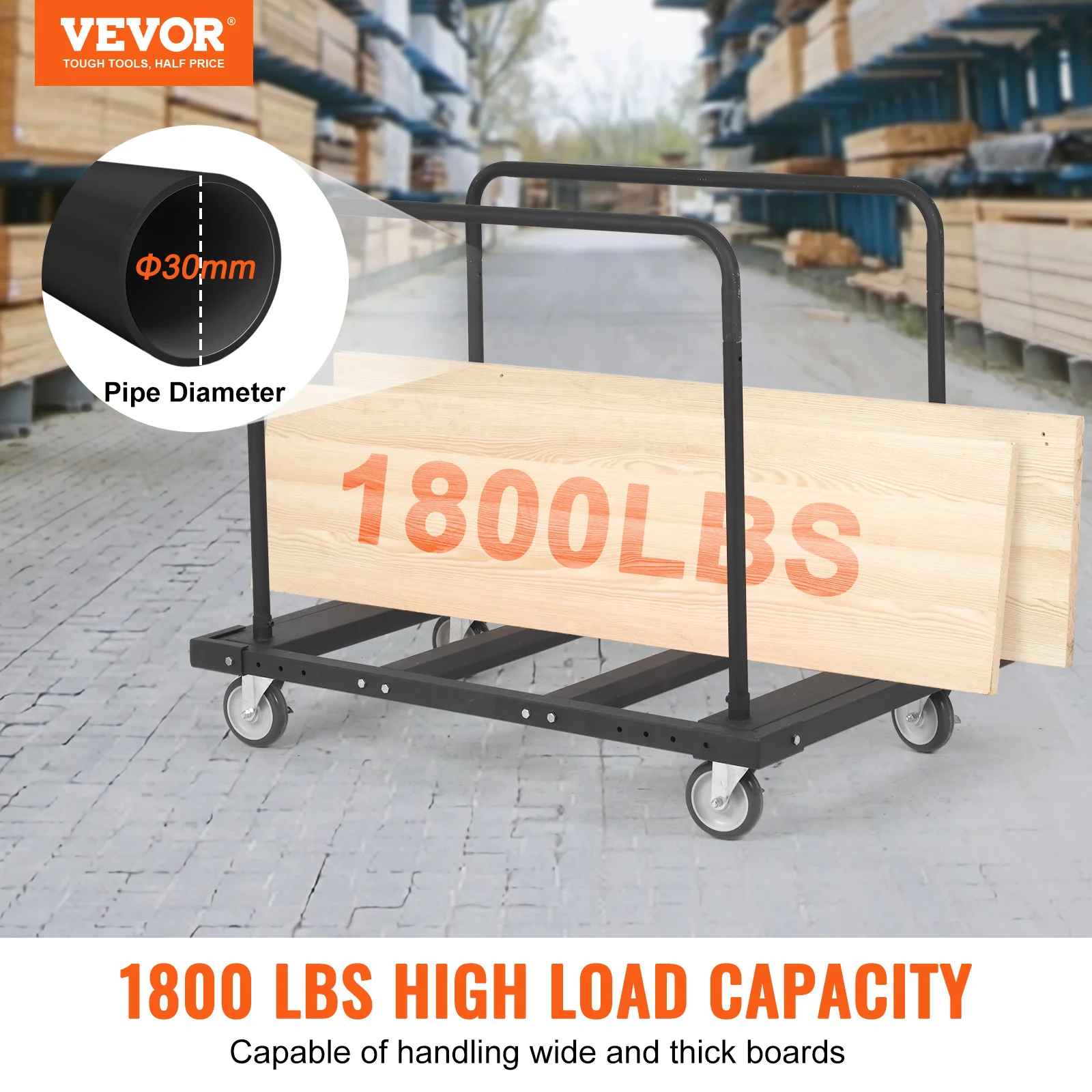 VEVOR Carro para Manipulación de Paneles de Yeso Capacidad de Carga de 816 kg Carro Portaplatos con Ruedas giratorias de 360°, Manipulación Móvil