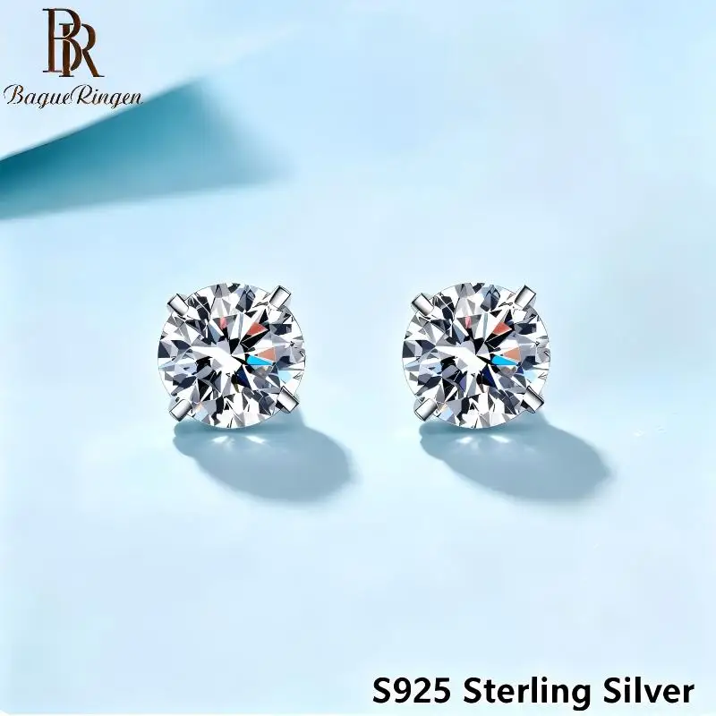 BR Luxary 0.5-2CT D Color Moissanite Earrings For Women Party Fine Jewelry 4 Prong S925 Sterling Silver Diamond Earring