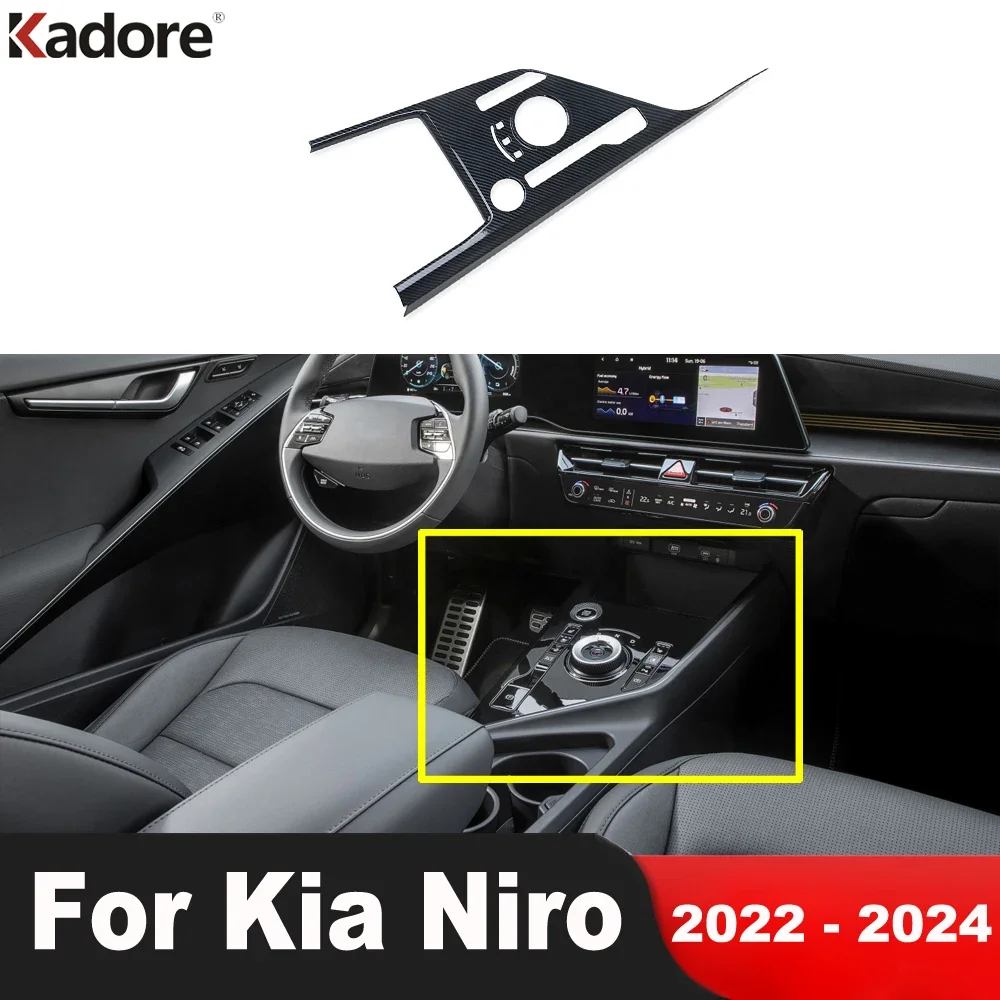 For Kia Niro 2022 2023 2024 Carbon Fiber Car Center Console Gear Shift Box Panel Cover Trim Interior Mouldings Accessories