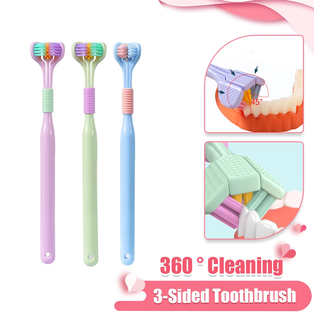 2PCS Three-Sided Toothbrush PBT Ultra Fine Soft Hair Adult Toothbrushes Tongue Scraper 360° Cleaning Oral Care Teeth Brush