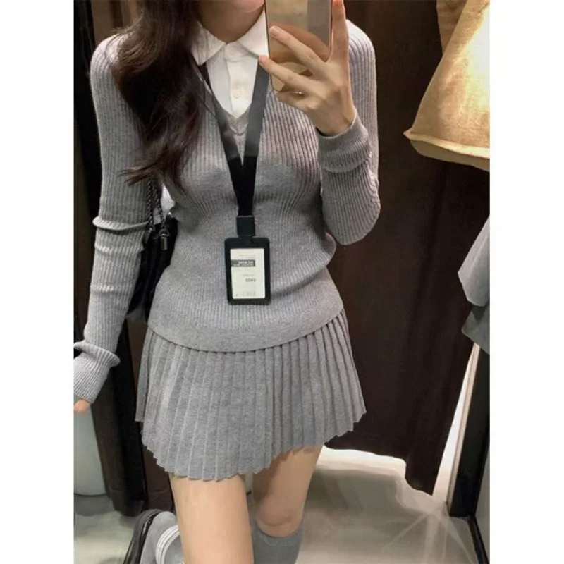 Preppy Style Elegant 3 Piece Set Women Fashion Casual Blazer Suit Female Pleated Mini Skirt + Irregular Camisole + Short Jacket