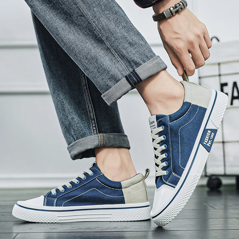 Hot Sale Blue Men\'s Canvas Shoes Fashion Casual Vulcanized Sneakers For Men Summer Comfortable Breathable Flat Espadrilles Man