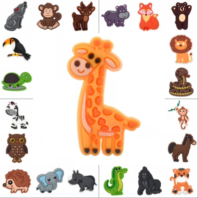 10 PCS Zoo Animals Lovely Zebra Hedgehog Giraffe Tortoise Fox Elephant Rhinoceros Gorilla Owl Deer Lion Kids Gift Shoe Charms