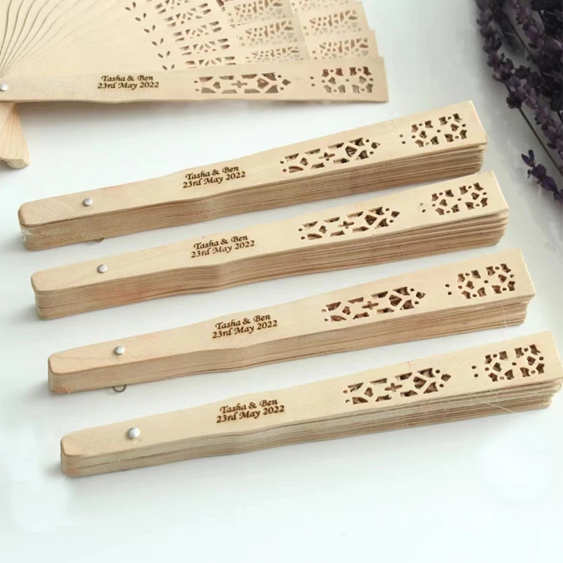 Foldable Wood Hand Fan, Personalized Wedding Fans, Portable Party Supplies, Gift Decoration