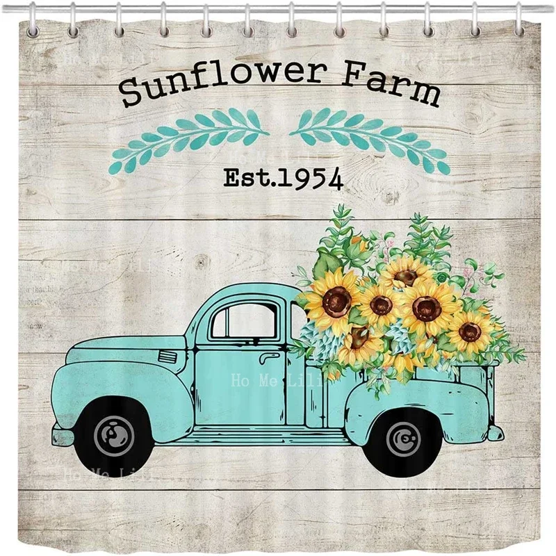 Rustic Fall Sunflower Autumn Pumpkin Farmhouse Country Maple Vintage Farm Truck Shower Curtain Thanks Giving Day Bathroom Decor