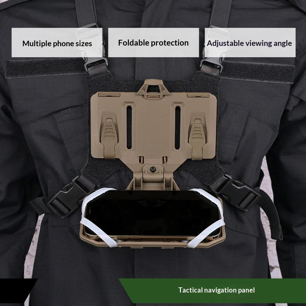 

Chest Phone Mount for Tactical Vest - Universal Folding Navigation Board Holder, Outdoor Cycling Running Hiking Gear, Hands-Free