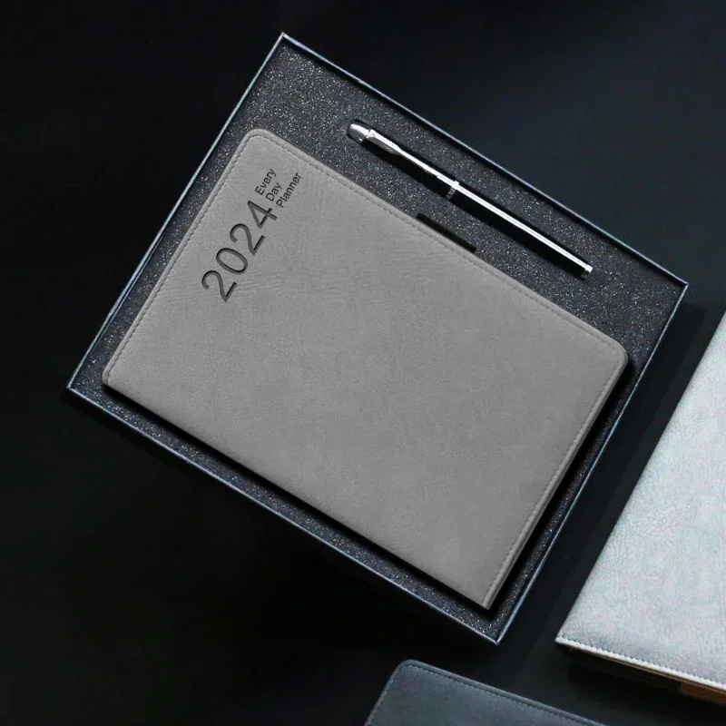 2024 Calendar Book English A5 Daily Planner Agenda Book Planner Notebook Leather Notepad Meeting Minutes Business