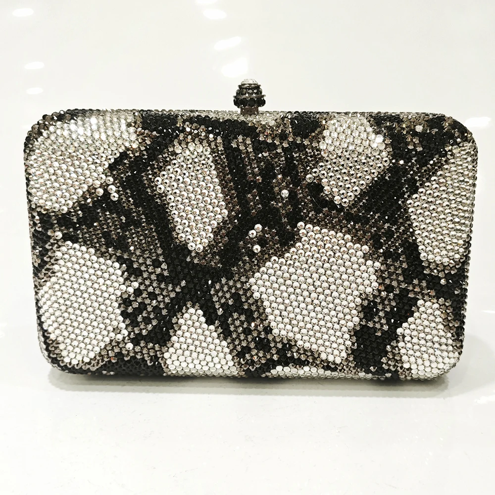 

WHTUOHENG Women Black/White Diamond Evening Bags Luxury Crystal Handbags Stones Day Clutches Hard Metal Ladies Clutch Handbags