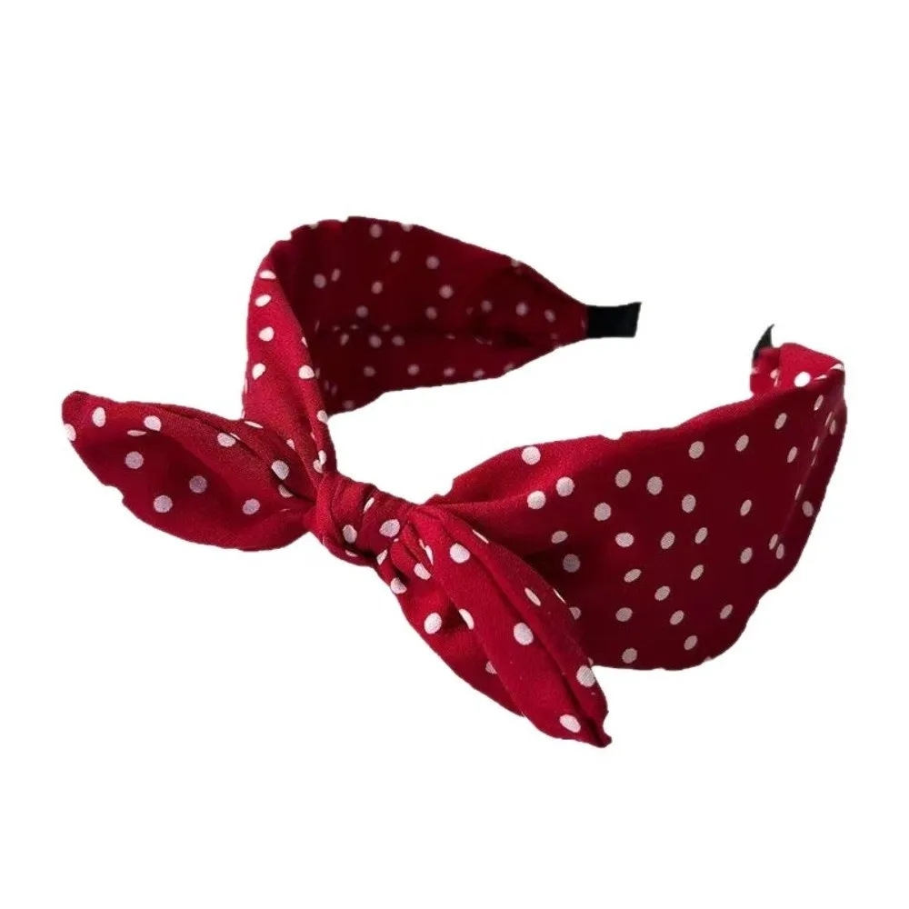 Bow Knot Women's Wide Headband Printed Rabbit Ear Retro Polka Dot Hairband Hair Clip Korean Style Hair Hoop Headwear