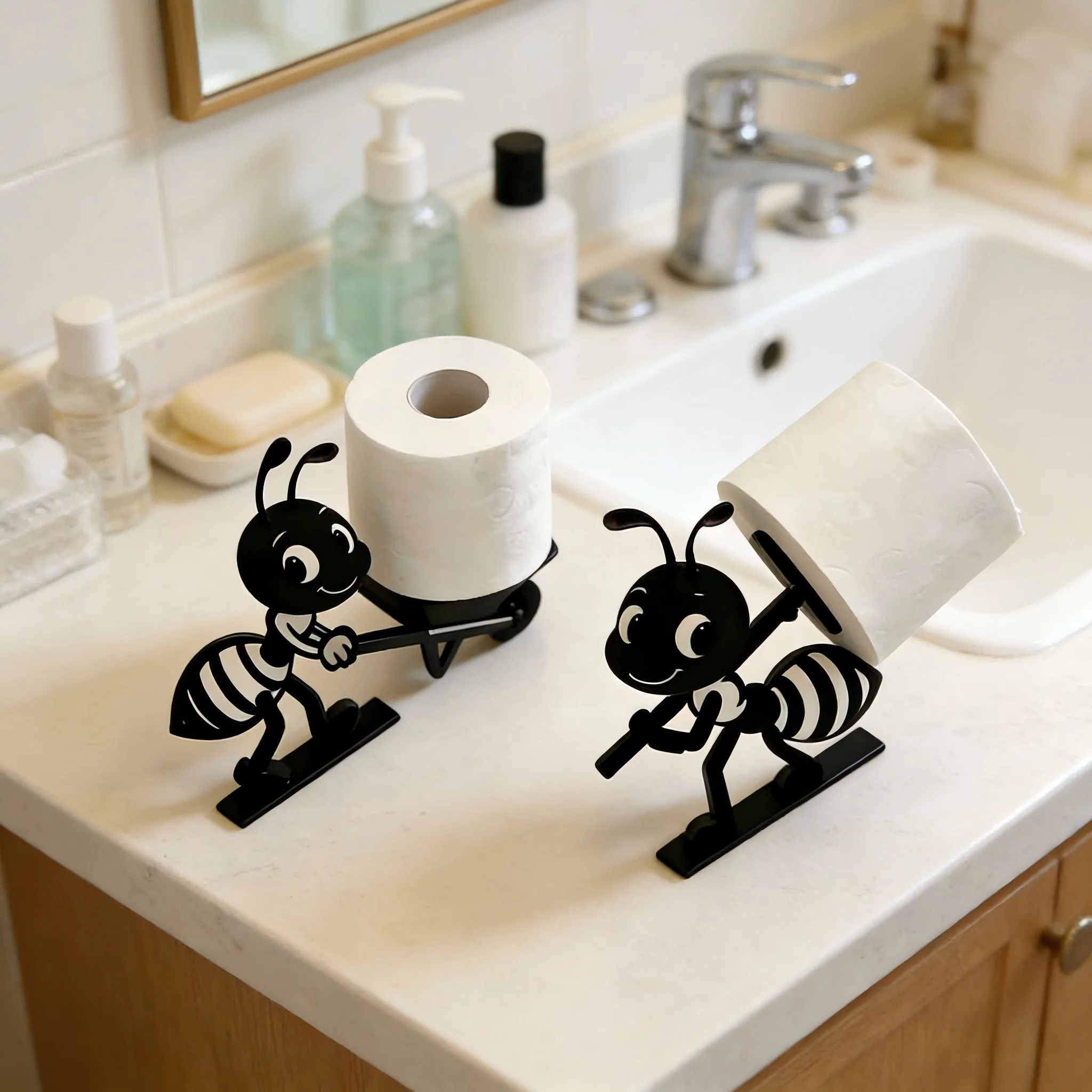 

Set of 2 new ant-shaped tissue holders, perfect as decorative accents for bathrooms and living rooms— stylish tissue holder