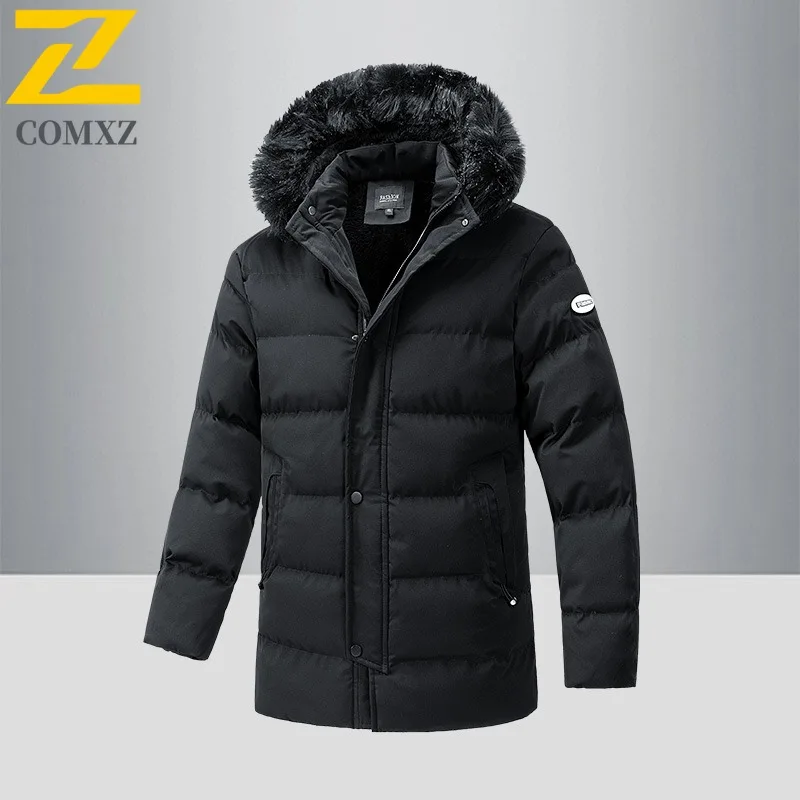 COMXZ الرجال القطن وسادة مبطنة سميكة فضفاضة مقنعين السفر سترة الخبز الثلجي 2025 التخييم الدافئة الباردة مقاومة الشتاء سترة