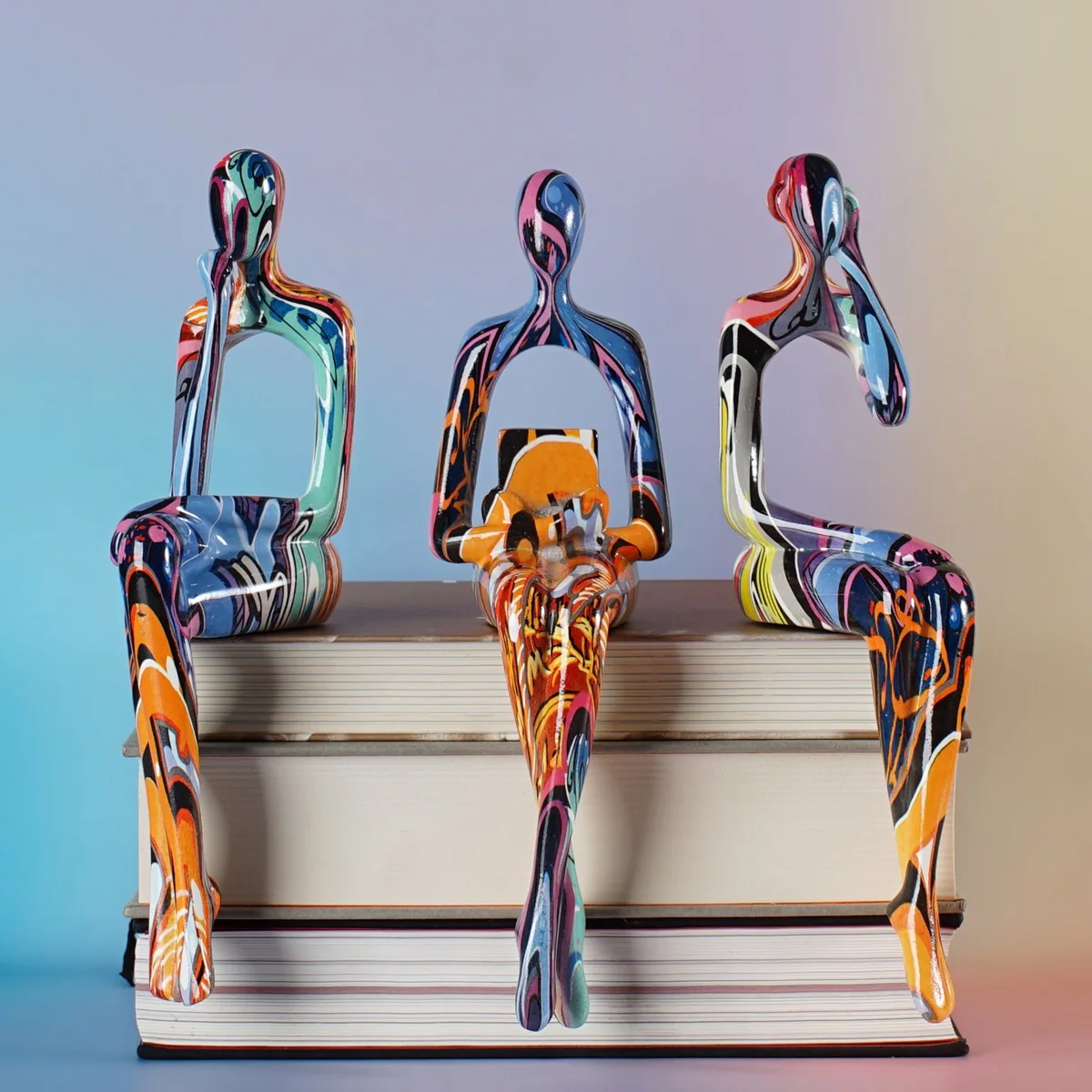 Juego de 3 figuritas de pensador abstracto, escultura de resina moderna colorida para decoración de estantería y escritorio de oficina, estatua artística única para el hogar