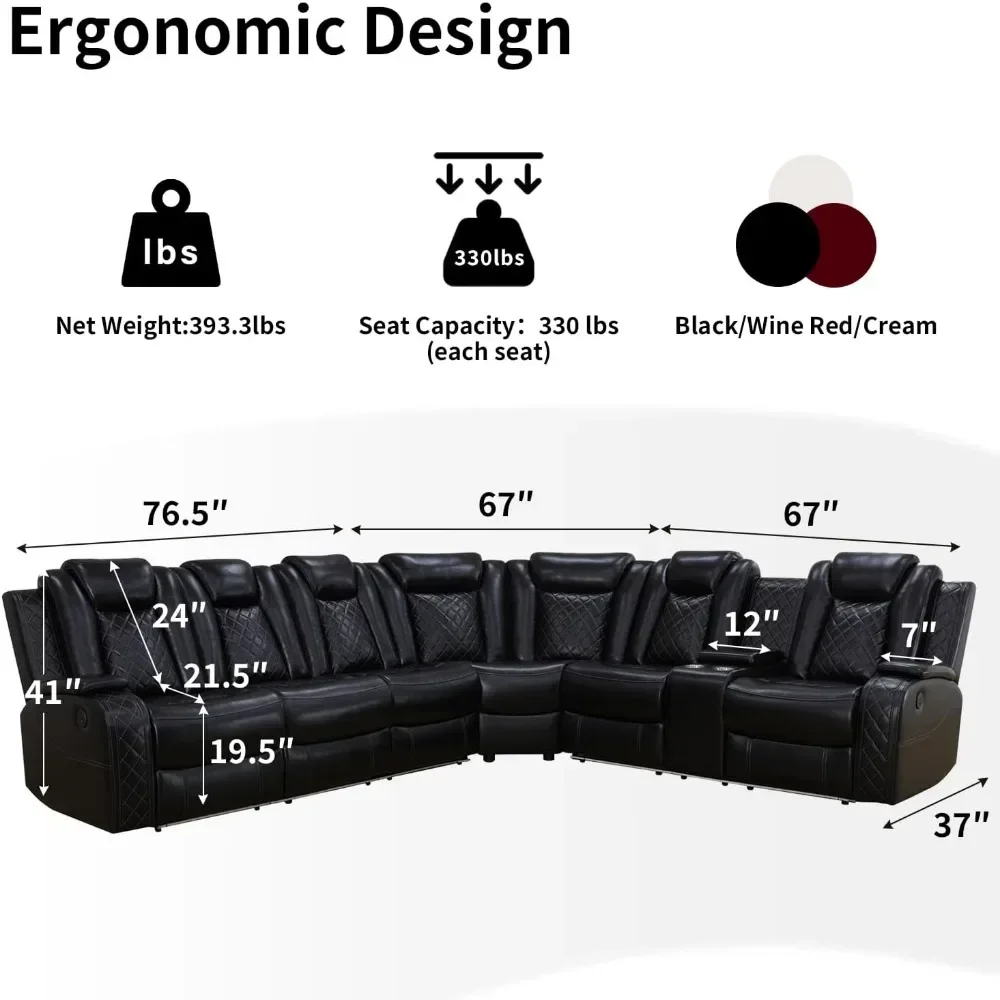 Recliner, Recliner Sofas, Power Recliner Sofa Sectional Couches With LED, Leather Reclining Corner Sectional Sofa Set, Sofa Recl