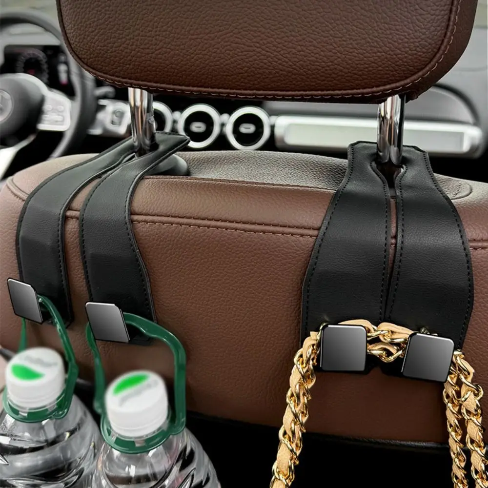 Leather Car Seat Back Hook Headrest Hanger Car Bag Pouch Clothes Hanging Hooks Duarable Fastener Clip Interior Accessories