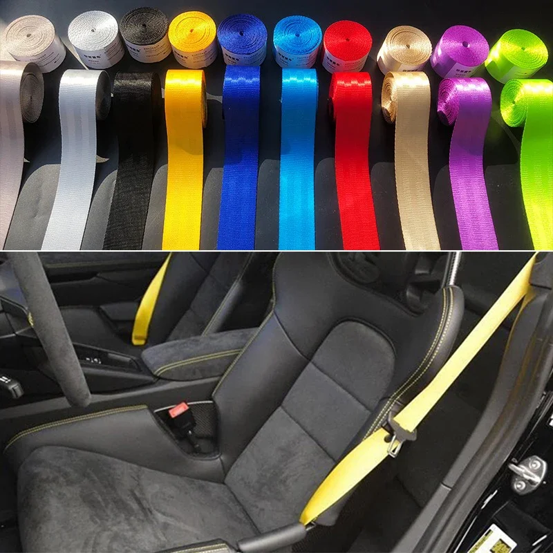 Auto 3.6 Meters Strengthen Seat Belt Webbing Fabric Racing Car Modified Seat Safety Belts Harness Straps Standard Certified