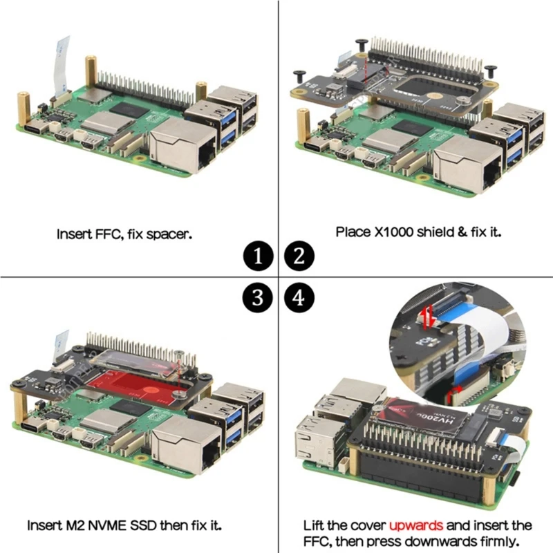 Convenient and Fast Storage Solution X1100 2.5" PCIE to M.2 NVME SSD Hard Drive Expansion Board for Pi 5