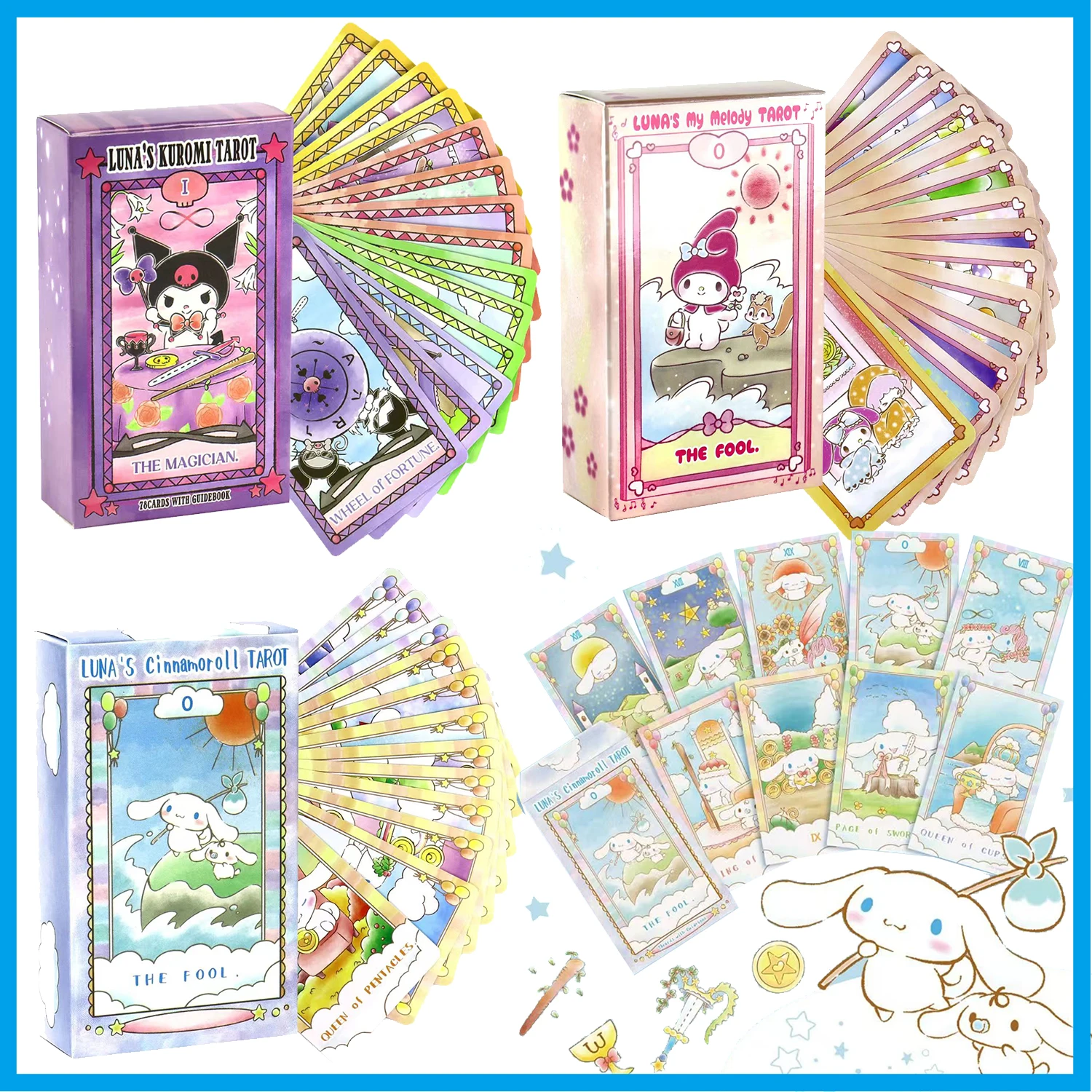 78pcs Luna'S Kuromi Cinnamoroll Sanrio Tarot Deck Cards Divination Fortune-Telling Party Game Collectible Suitable For Beginners