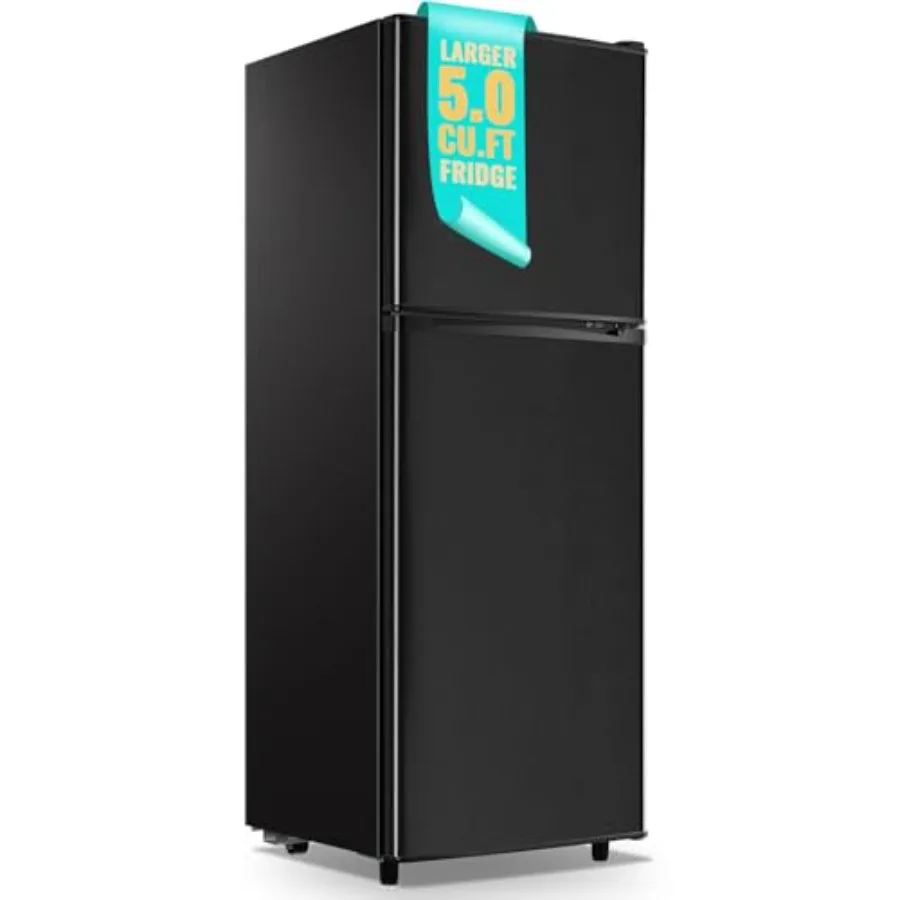 Kleiner Doppeltür-Kühlschrank mit Gefrierfach, 5,0 Cu.Ft, großer Kühlschrank mit 7-stufig verstellbarem Thermostat, abnehmbare Regale, Mi