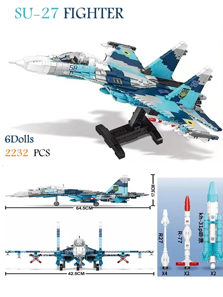 WW2 Military Battle Plane Army Fighter Jet SU-27 SU-57 US F-22 F-35 War Building Blocks Bricks Shipboard Aircrafted Weapon Toys