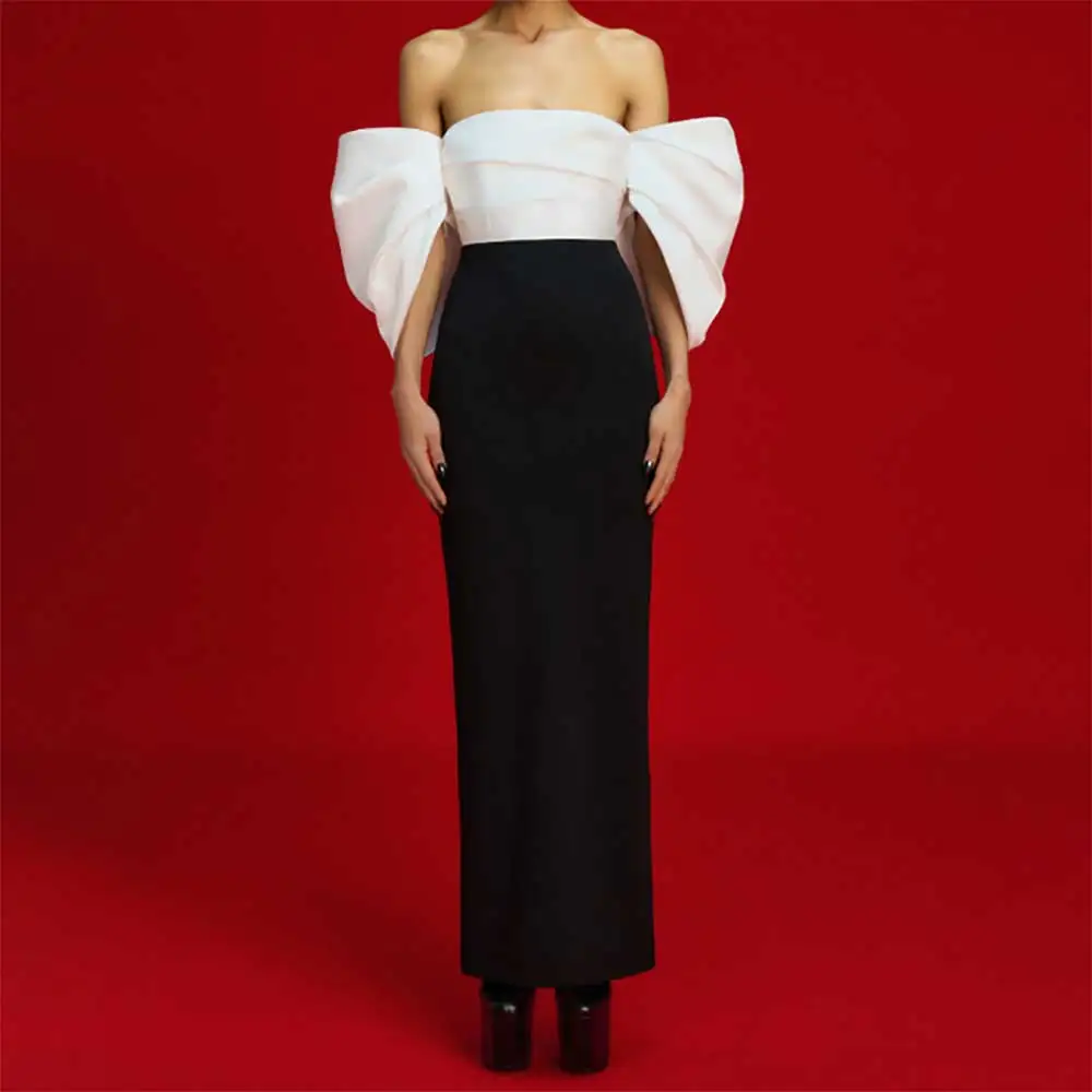 

Chic Evening Dress Off Shoulder Half Sleeve Pleated Backless Straight Elegant Prom Party Dresses Women Formal Wedding Guest Gown