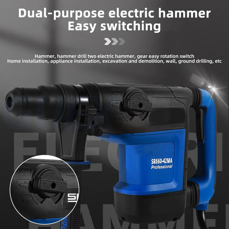 1200W Household Electric Hammer Small Dual Purpose Hammer Drill For Chiseling Concrete 220V Handheld Electric Pickaxe Tool