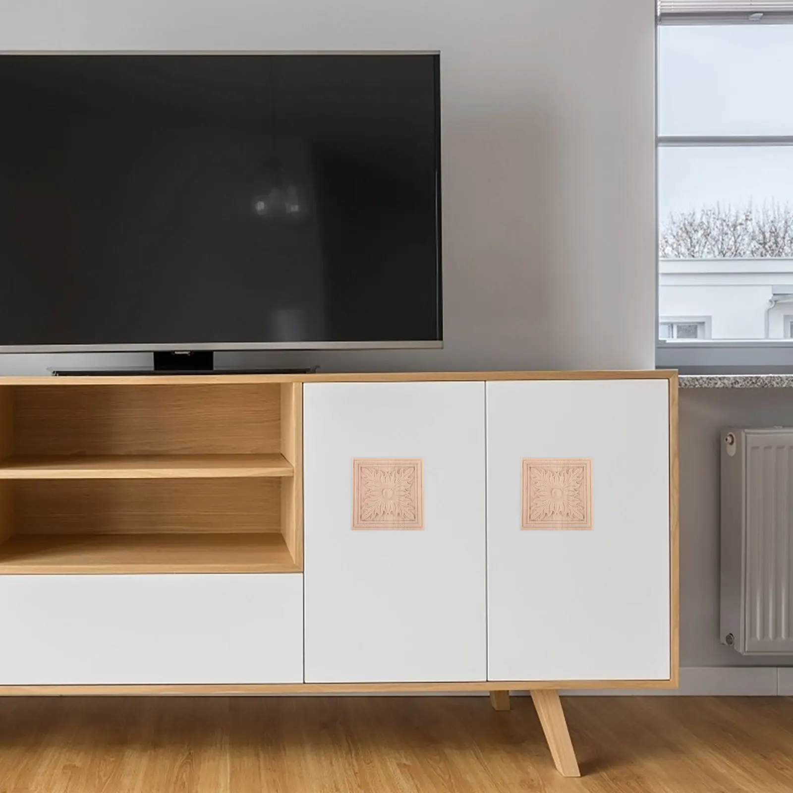 

4Pcs Wood Appliques Decorative Wooden Carved Onlays Unpainted for DIY Furniture Cabinet Door Wardrobe Home Decor Wood Carved