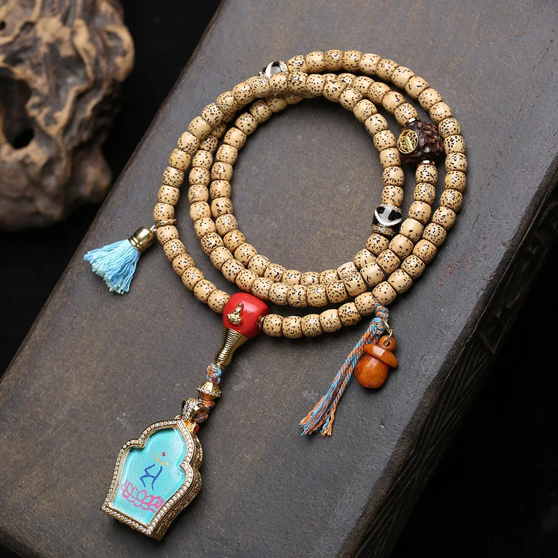 

Natural Star Moon Bodhi Child 108 Buddhist Beads Sweater Chain Tibetan Manjusri Bodhisattva Tangka Pendant