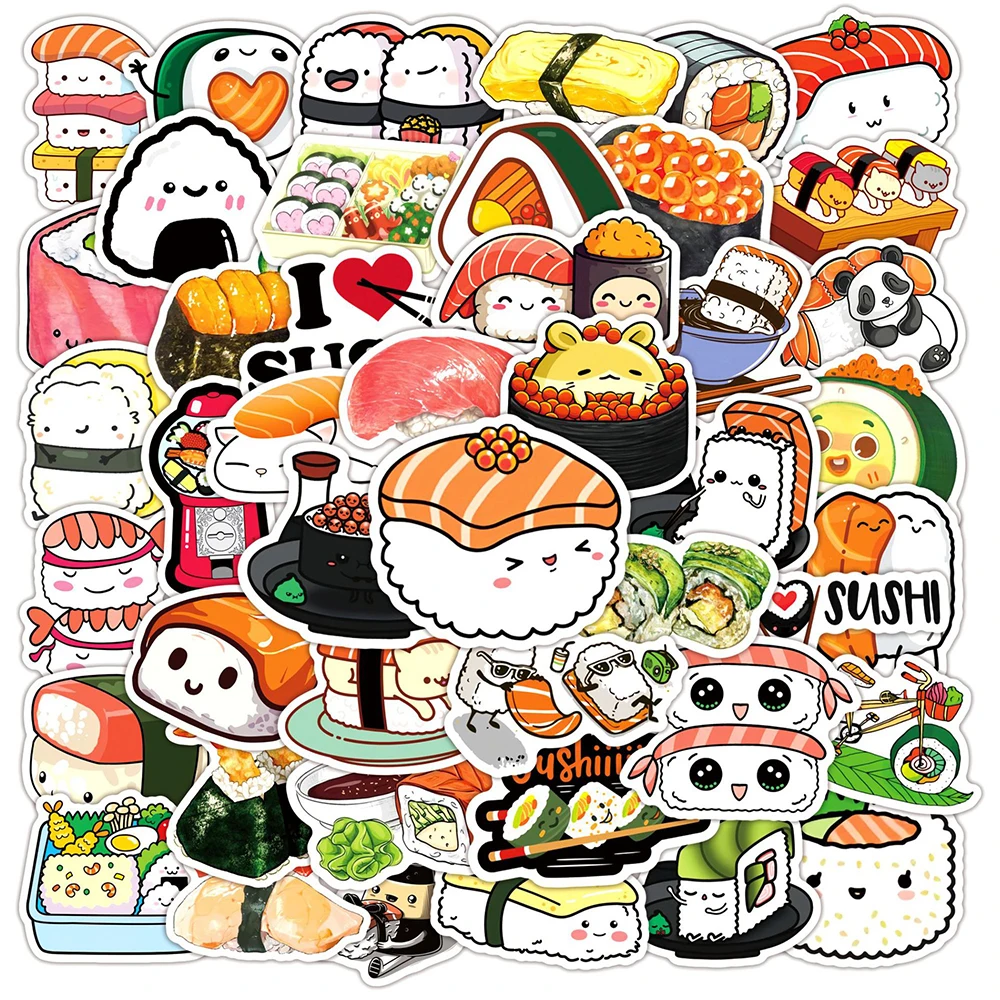 

10/30/50pcs Kawaii Sushi Cartoon Stickers ins style food Graffiti Sticker Decal Notebook Wall Cup Luggage Waterproof Decoration