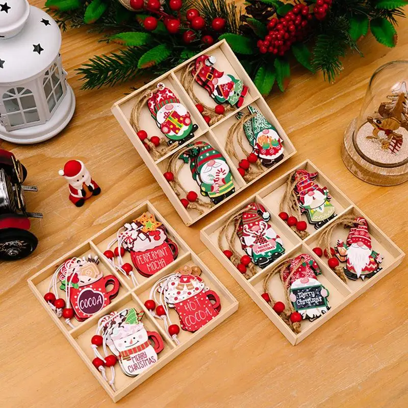 クリスマスツリー装飾用木製装飾品、ロープ付きサンタペンダント、雪だるま、ノーム、吊り下げ