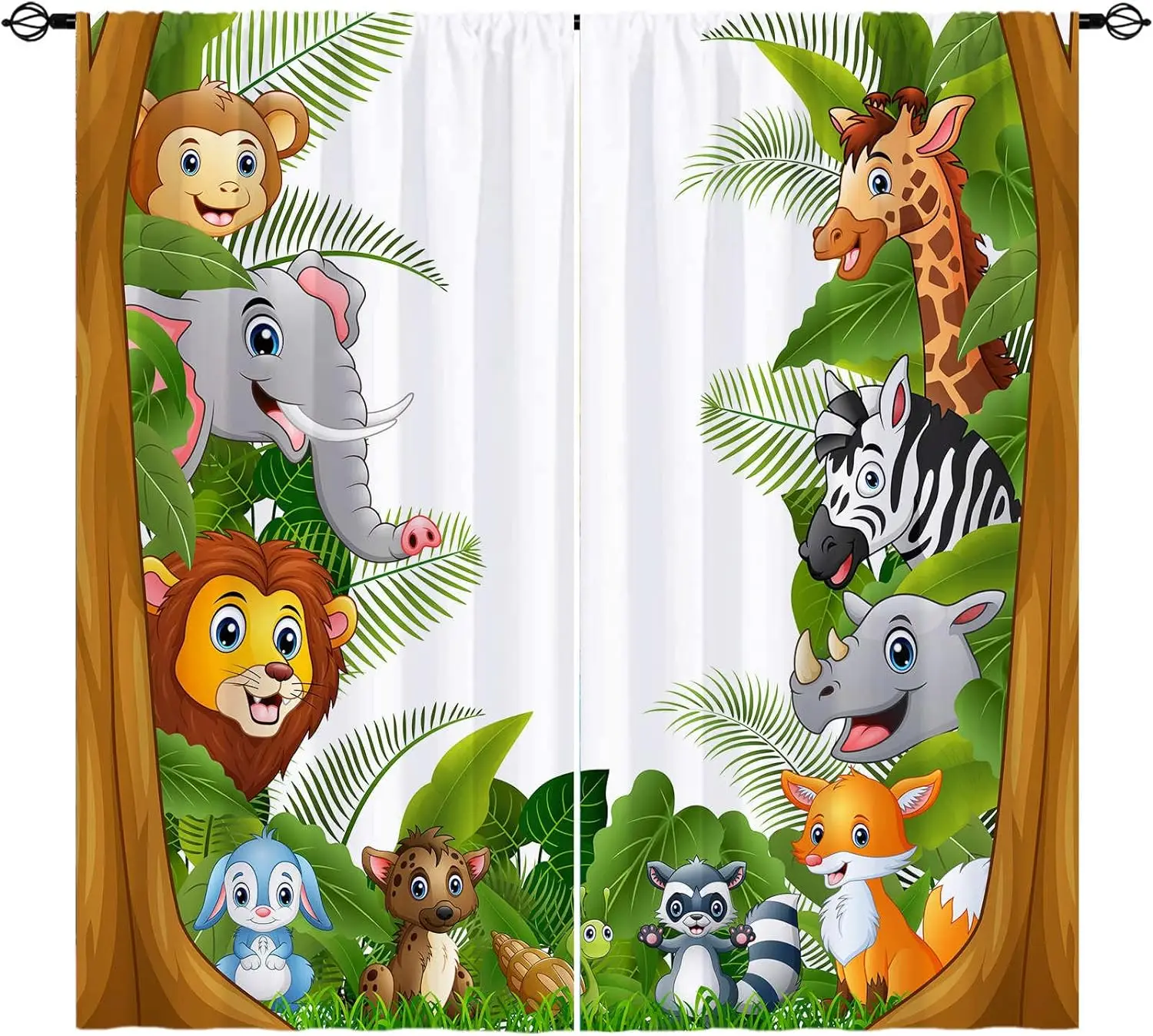 

Children's CartoonWindow Curtain Wild Animal Elephant Giraffe Lion Printed Pattern Curtain Decorate Living Room Curtain 2 Pieces