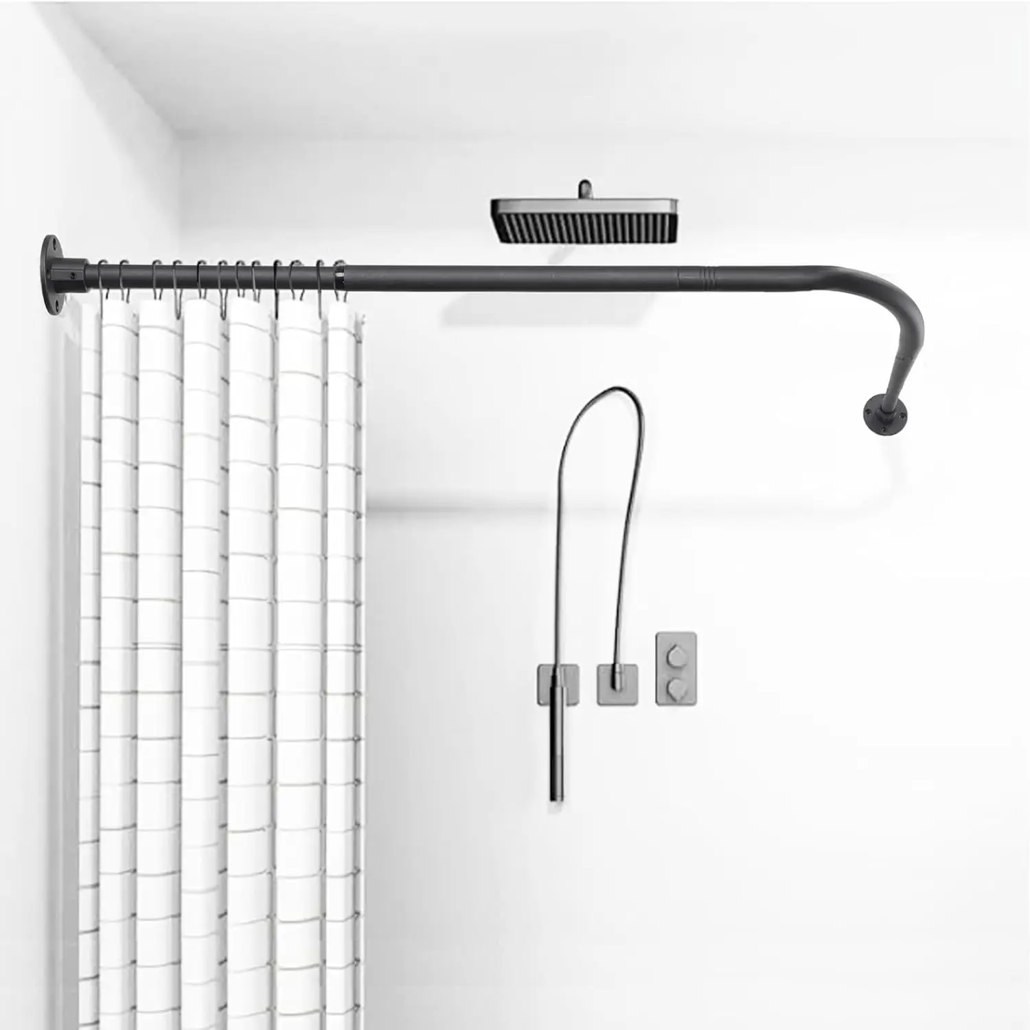 

L Shaped Shower Curtain Rod, (23.6"-33.5"x23.6"-33.5") Adjustable Curved Shower Rod, 90 Degree Corner Shower Rods for Bathroo