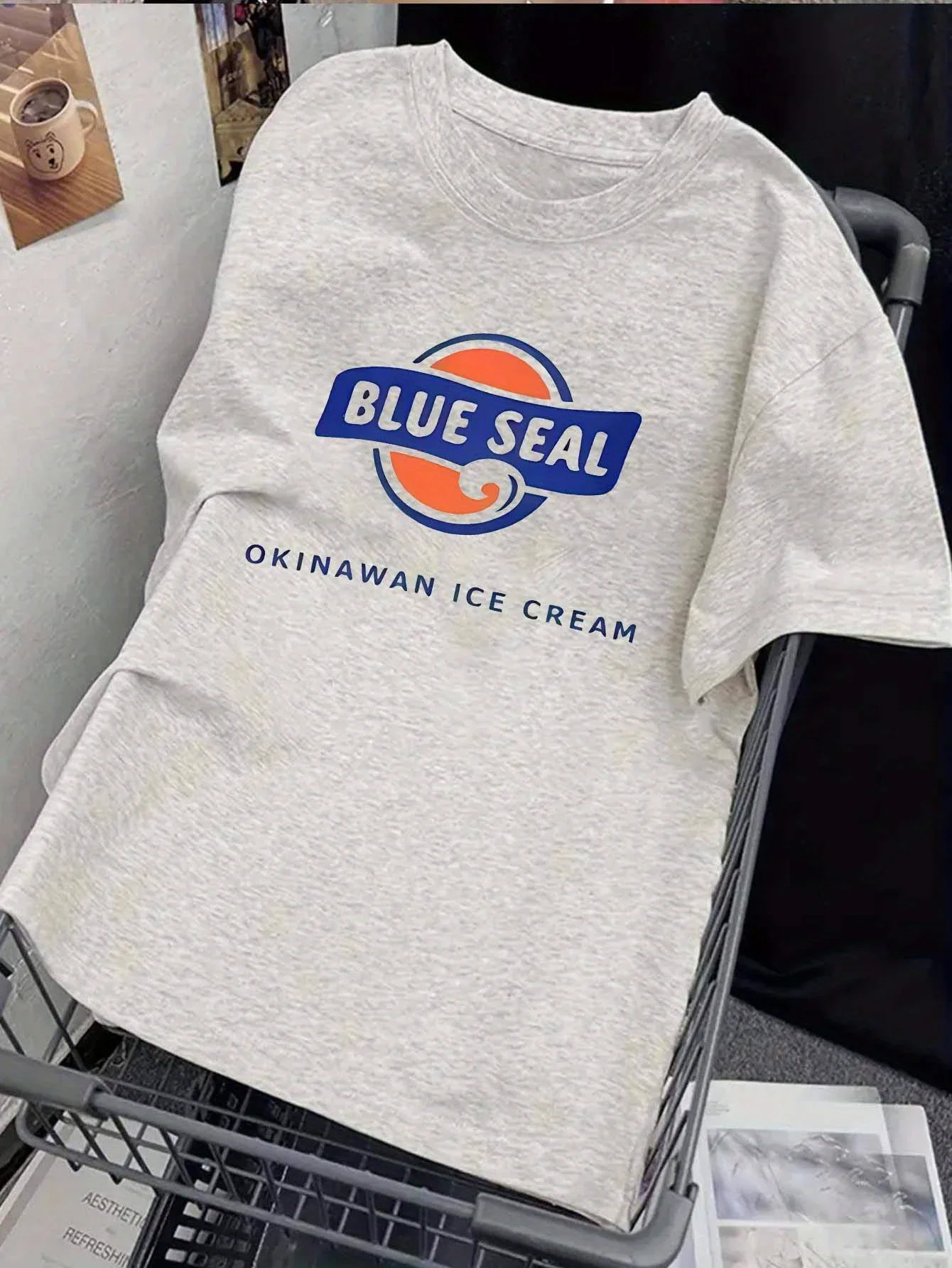 2025 mode été coton bleu sceau dessin animé impression femmes T-shirts col rond mignon Y2K styles surdimensionné décontracté haut ample