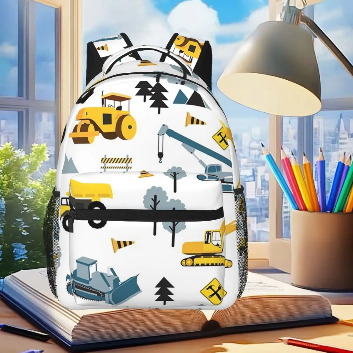 

Construction Vehicles Bulldozer Excavator Crane Backpack Student Boys Girls BookBag Children School Bag Laptop Shoulder Bags