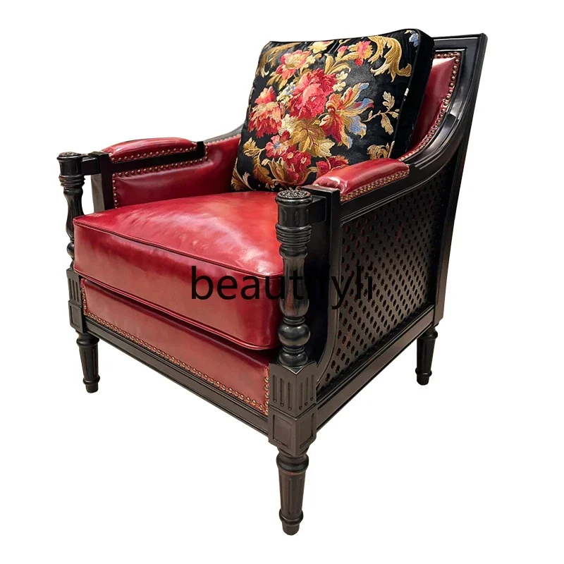 American solid wood living room sofa chair neoclassical leather tiger chair small apartment multi-functional sofa