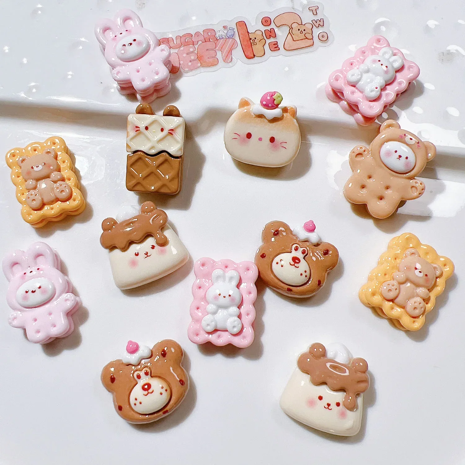 10Pcs Cute Resin Cartoon Chocolate, Rabbit And Bear Biscuits, Cat Ice Cream Parts Embellishments For Hair Bows Accessories