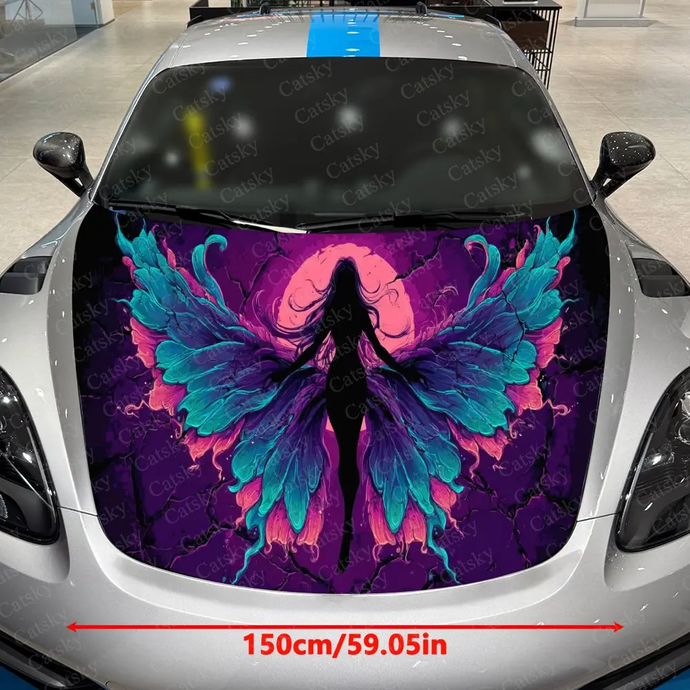 Cyber Winged Shadow Night Stalker Car Vinyl Wrap, PVC Waterproof Car Hood Sticker, Self-Adhesive Scratch-Resistant Stickers
