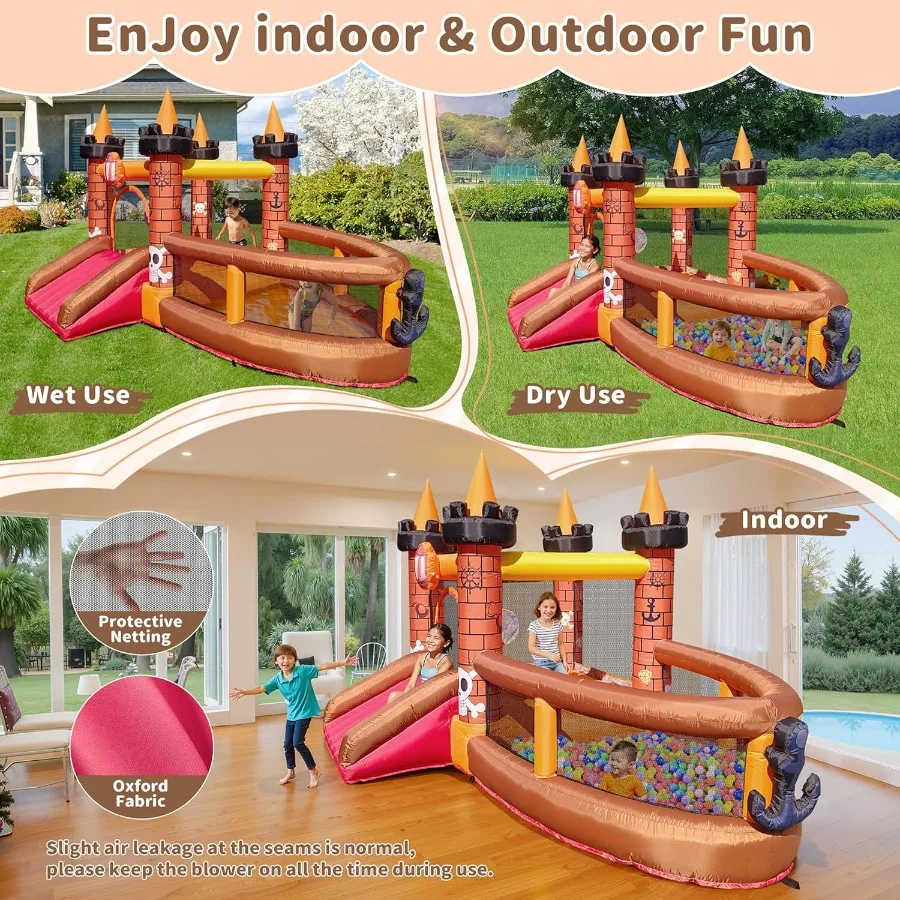 Inflatable Bounce House for Kid 38: Jump Bouncy House Castle with Slide Blow Up Bouncer with 480W Blower for Toddler Outdoor In
