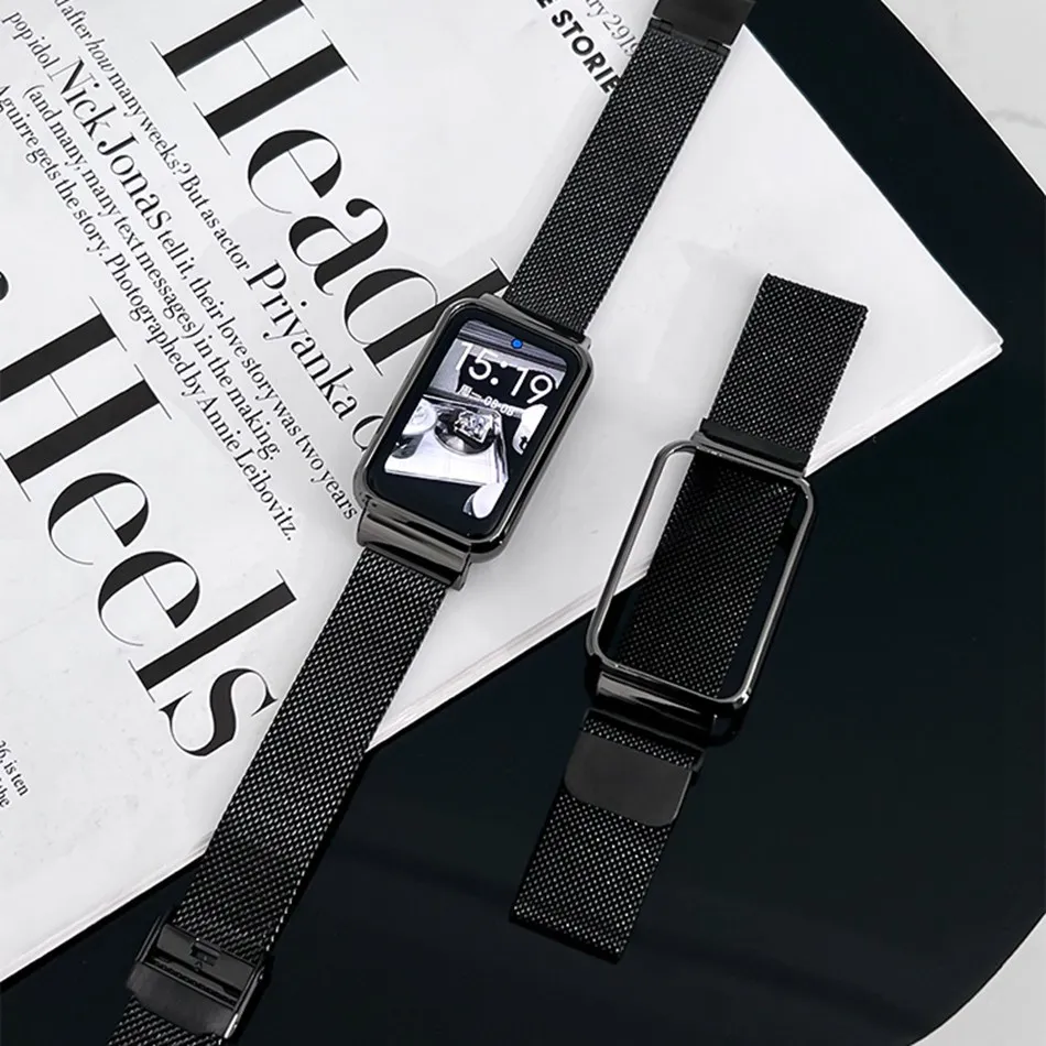 สายรัดโลหะสำหรับ Xiaomi Mi Band 7 Pro พร้อมเคส, สายรัดแฟชั่นสีดำหรูหราและเยี่ยมชมสำหรับ Miband 7 Pro, สายรัดข้อมือสำหรับการแทนที่